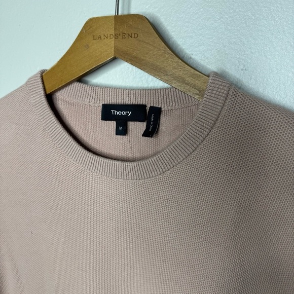 Theory Riland Pique H.Breach Cotton Sweater Blush Pink Long Sleeve Knit - Picture 3 of 8